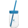 16 Oz. Neon Blue Mason Jar W/Color Lid